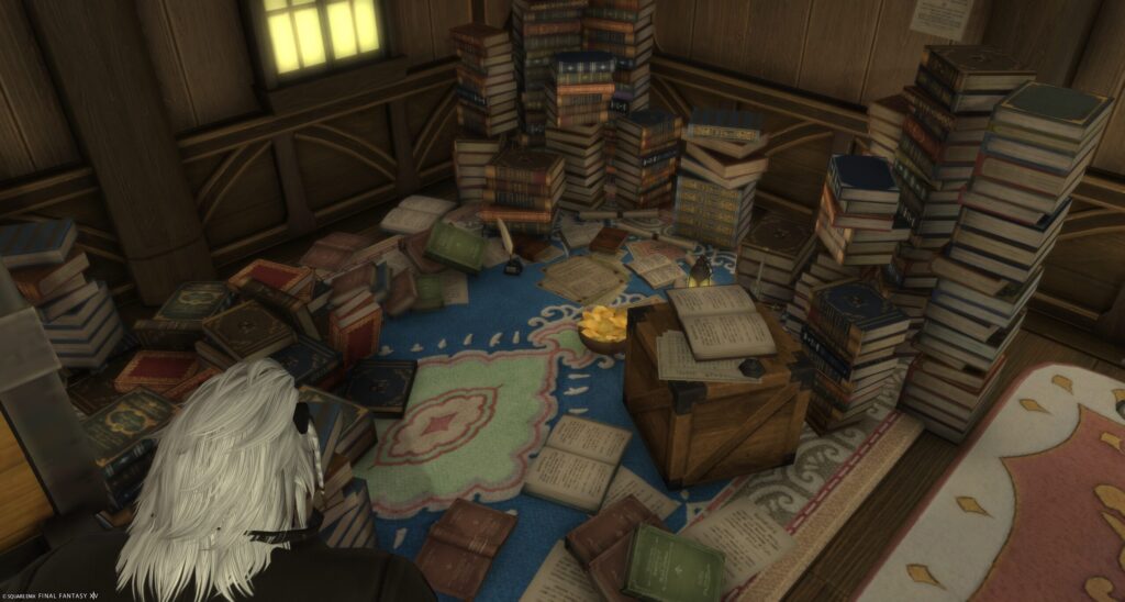 "FF14ハウジング 生活感のある読書セットのレイアウト"
