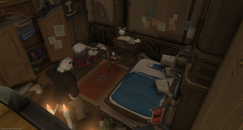 "FF14ハウジング 生活感のあるベッドルームのレイアウト"