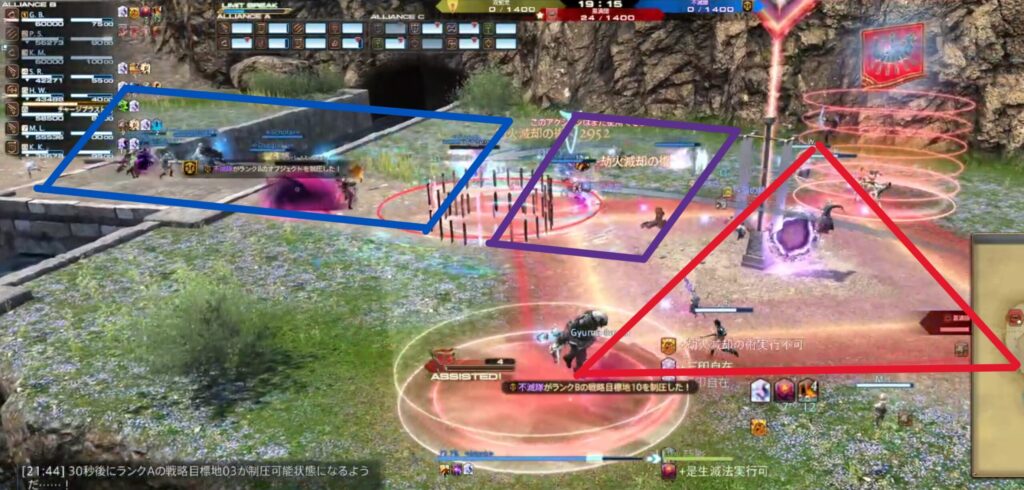 FF14 PvP ウォーコー・チーテー 最前線と前線の説明図